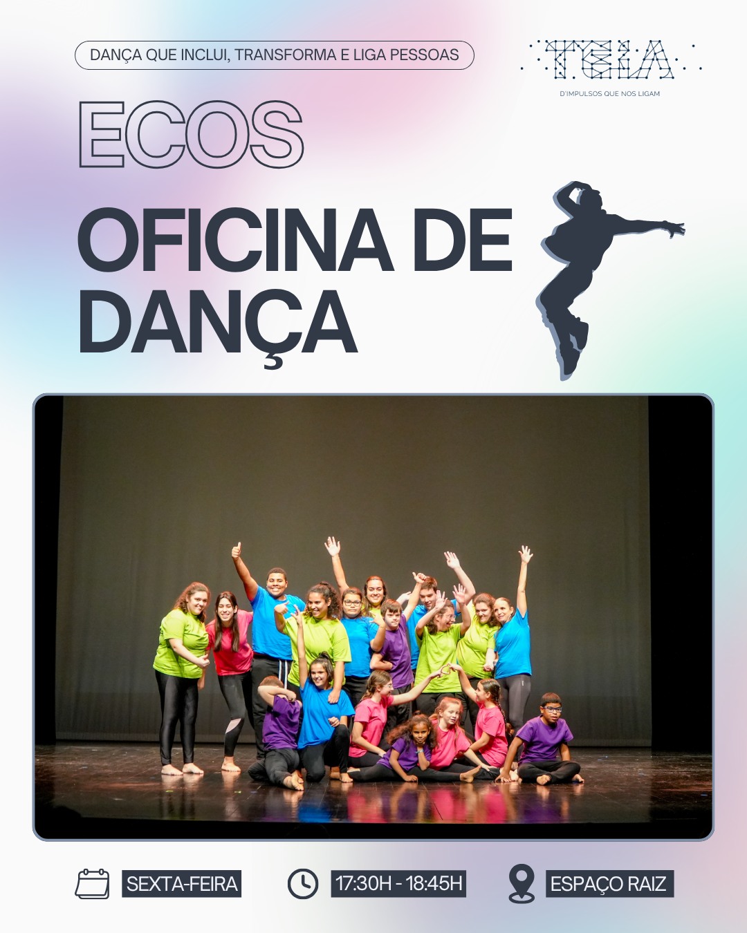 ECOS é mais do que dança — é inclusão em movimento.
Neste carrossel mostramos o que é o projeto e o impacto real que tem: mais confiança, mais expressão e mais espaço para cada pessoa ser quem é ✨
Porque quando a dança é para todos, o impacto sente-se dentro e fora do palco 💃