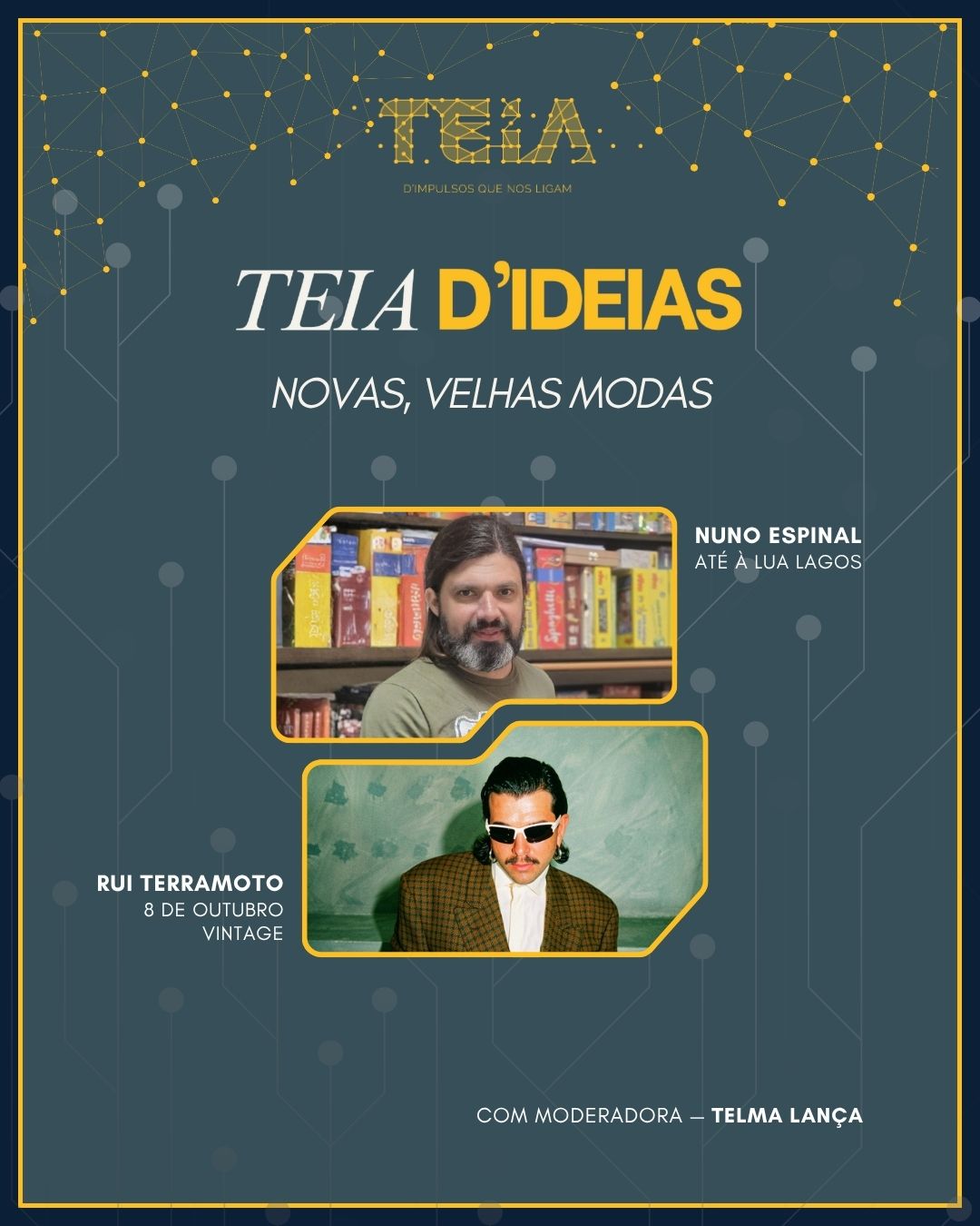 🚨 O próximo Teia D’Ideias já tem tema e convidados confirmados!
“Novas Velhas Modas” é o mote para uma conversa sobre tendências que regressam, estilos que atravessam gerações e o porquê de tudo voltar outra vez 👀♻️
À mesa juntam-se Rui Terramoto e Nuno Espinal, com a moderação de Telma Lança 🎙️
Entre nostalgia, cultura e novas tendências, este episódio promete dar que falar ✨
Em breve nas nossas plataformas 👀
