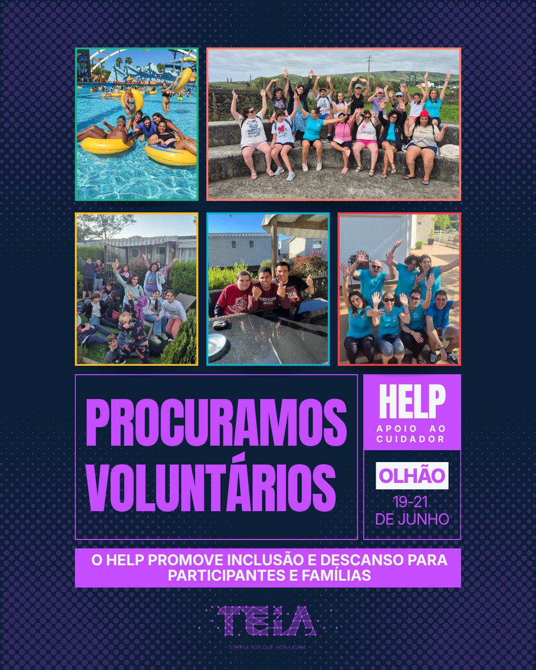 Há experiências que ficam contigo para sempre ✨
De 19 a 21 de junho, o HELP vai estar em Olhão e procura voluntários para apoiar atividades com crianças e jovens com diversidade funcional.
Ser voluntário é mais do que ajudar - é criar ligações, partilhar momentos e contribuir para uma comunidade mais inclusiva.
Se queres fazer parte desta experiência, estamos à tua espera 🤍
📩 Inscrições: geral@teiadimpulsos.pt