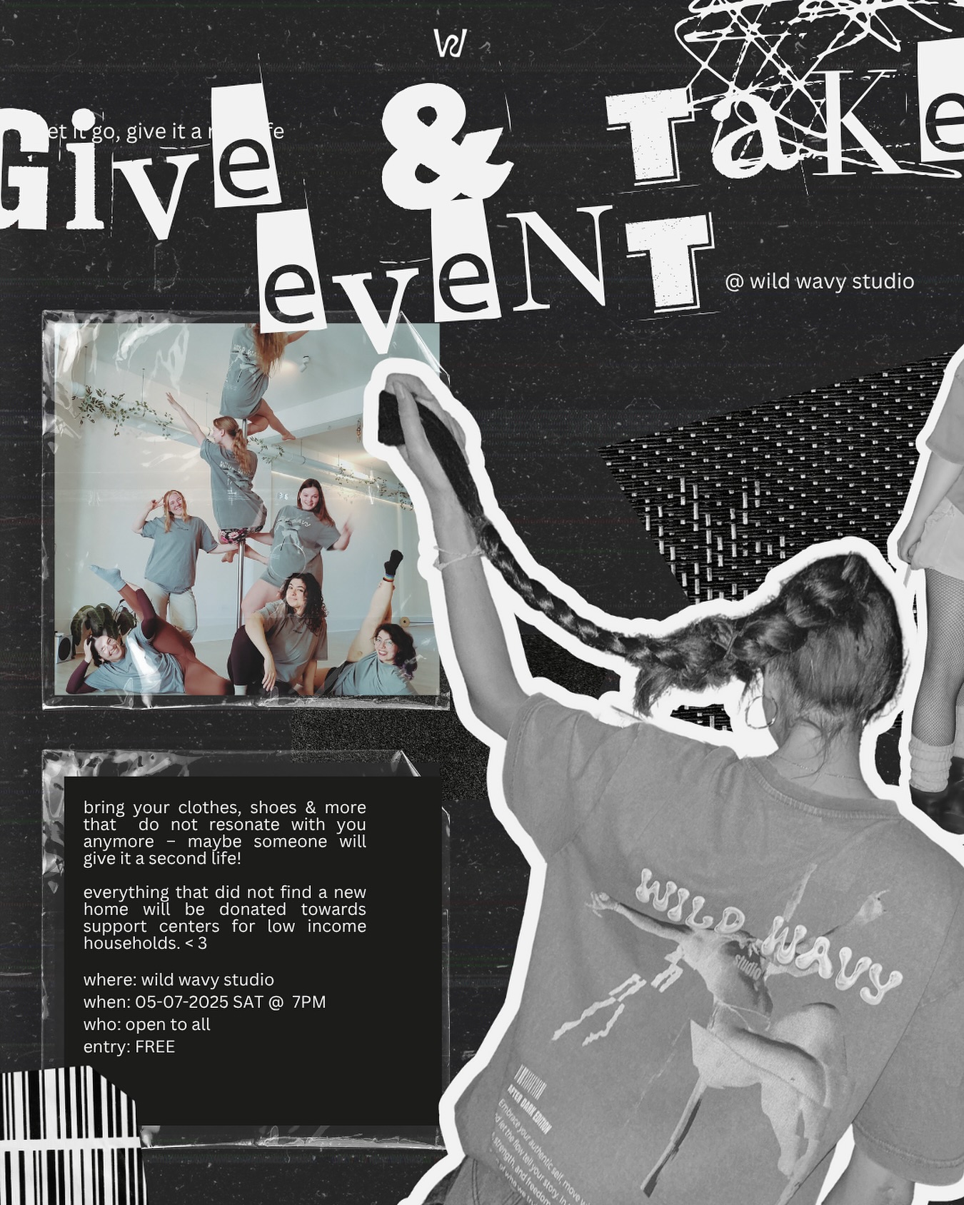 GIVE & TAKE - COMMUNITY EVENT 🤍
@dyana_witz is organizing a little give and take in the studio on Saturday 5th of July starting at 19:00.
“The idea is to bring your clothes and shoes that you don’t resonate with anymore, maybe someone’s will pick it up and give it a second life! And of course you walk around yourself and see if anything sparks your joy🥰✨
At the end, everything that didn’t find a new home and so stays behind, I’ll bring to a give away point for low income households and this way everyone gets beautiful and free clothing.
So excited and grateful to be able to give something back, like they used to give me. So I hope to see you this Saturday to give and take.
XOXO Dyana”
@wild wavy studio
Saturday 5th of July from 19:00