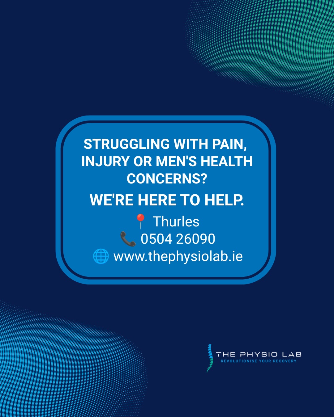 Men’s Health Week 💙
Supporting men to move, recover and perform better.
#MensHealthWeek #MensHealth #thephysiolab #thurles #tipperary