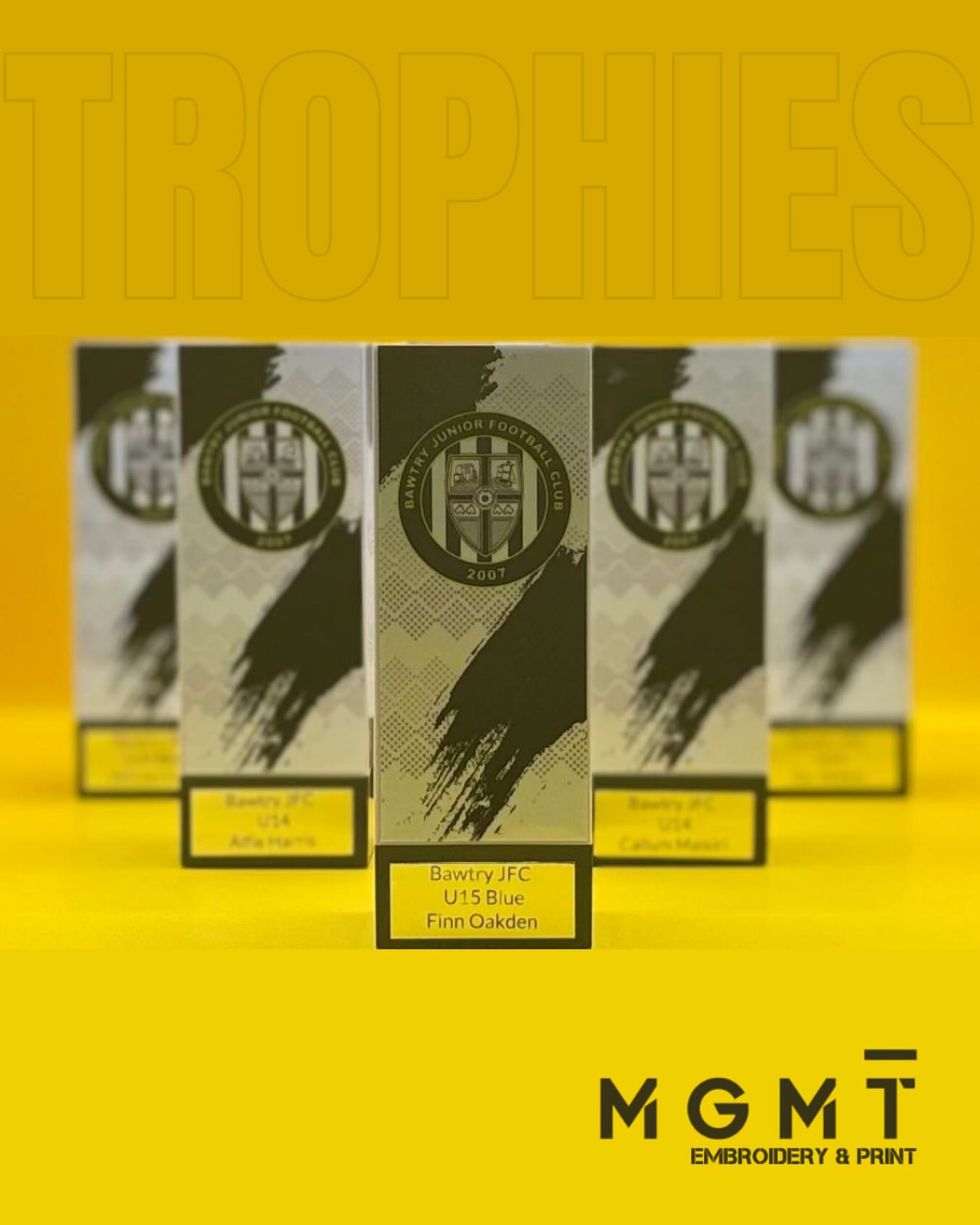 Custom Trophies for Bawtry Junior Football Club ⚽A recent order completed for Bawtry Junior Football Club, featuring these fantastic Geo Block trophies ready to be presented to some deserving young players.Whether it’s end-of-season presentations, tournaments, club awards or special achievements, we can create trophies and awards that help make the occasion memorable.A big thank you to Bawtry JFC for choosing MGMT Embroidery & Print.Need trophies, awards or personalised merchandise for your club or organisation? Get in touch with the team today.#MGMTPrint #MGMTEmbroideryAndPrint #BawtryJFC #FootballAwards #Trophies